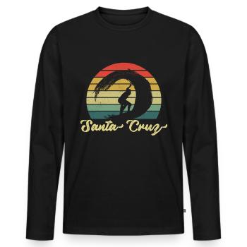Santa Cruz City CA Distressed Retro Vintage 70s - Men's Premium Organic Long Sleeve Shirt - black - Front - Nico (187cm)