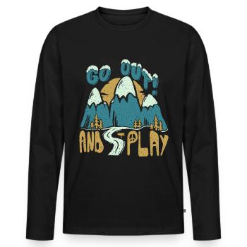 Go Out and Play Hand lettering mountains with nature - Men's Premium Organic Long Sleeve Shirt - black - Front - Nico (187cm)