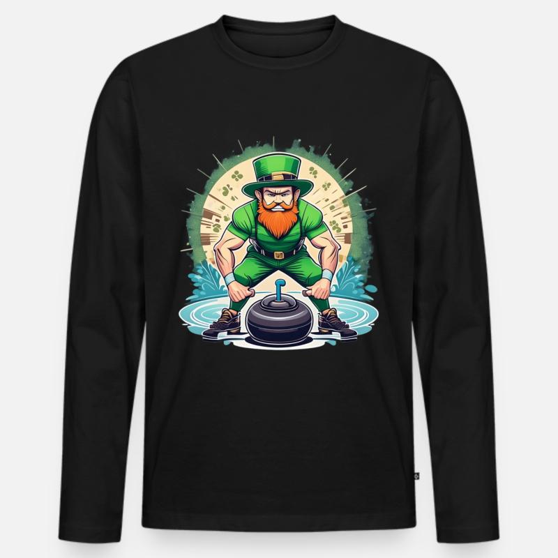 St. Patrick's Day Kleeblatt Curling - Männer Premium Bio Langarmshirt - Schwarz