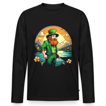 St. Patrick's Day Kleeblatt Angeln - Männer Premium Bio Langarmshirt - Schwarz - Vorne - Nico (187cm)