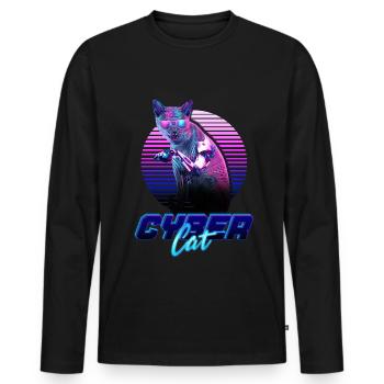 Cybercat 2077 Cyberstyle cyberpunk2077 kitty - Men's Premium Organic Long Sleeve Shirt - black - Front - Nico (187cm)