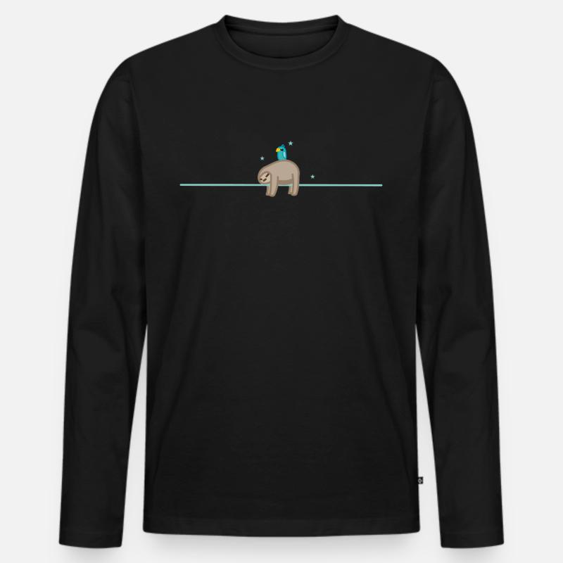 Schlafendes Faultier mit Vogel - Männer Premium Bio Langarmshirt - Schwarz