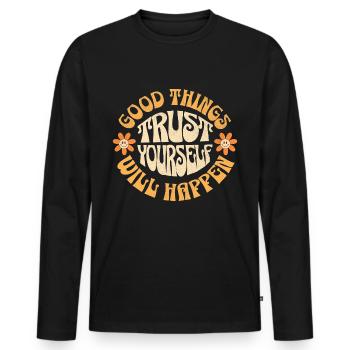 Good things will happen - Men's Premium Organic Long Sleeve Shirt - black - Front - Nico (187cm)