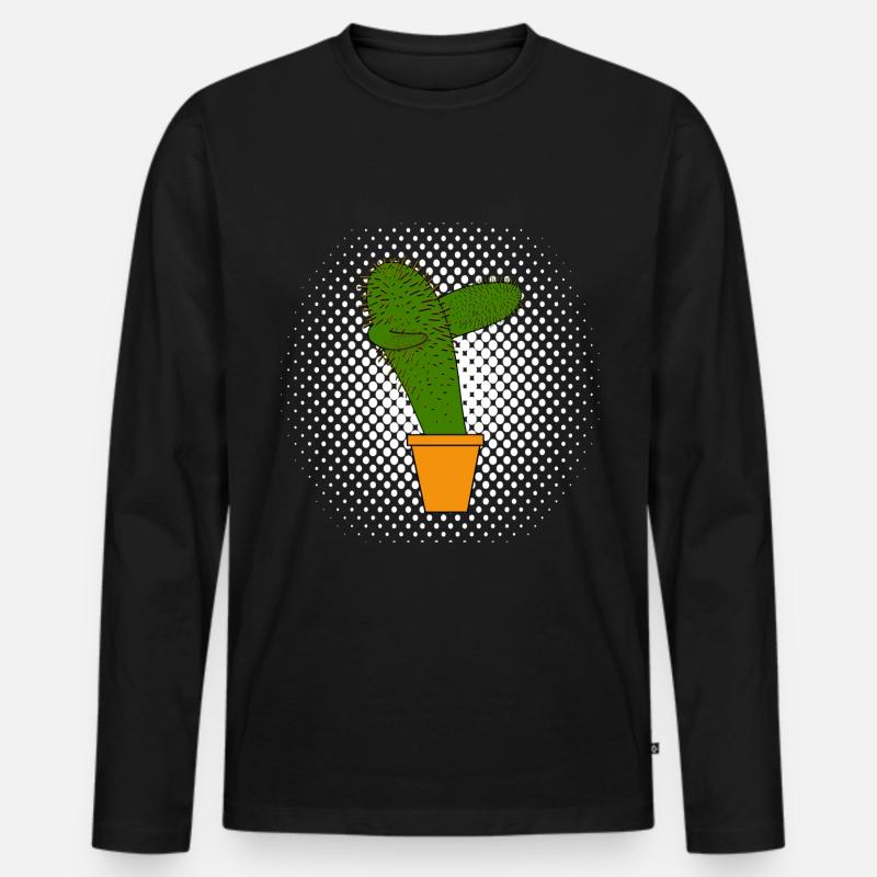 Kaktus Dabbing - Männer Premium Bio Langarmshirt - Schwarz