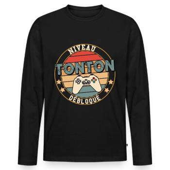 Niveau tonton débloqué, naissance neveu - T-shirt manches longues Premium bio Homme - noir - Devant - Nico (187cm)