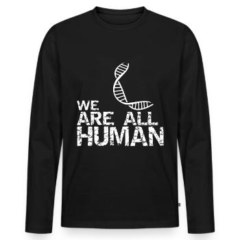 we are all human - dna - Männer Premium Bio Langarmshirt - Schwarz - Vorne - Nico (187cm)
