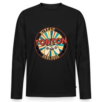 Niveau tonton débloqué - T-shirt manches longues Premium bio Homme - noir - Devant - Nico (187cm)
