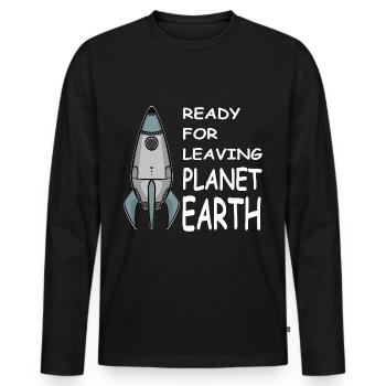 Quitter la planète Terre, Fusée dans l’espace, Chemise - T-shirt manches longues Premium bio Homme - noir - Devant - Nico (187cm)