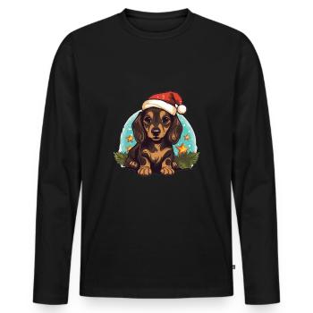 Dackel Weihnachten - Männer Premium Bio Langarmshirt - Schwarz - Vorne - Nico (187cm)