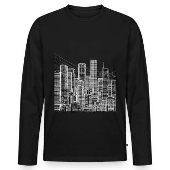 Grande métropole urbaine avec gratte-ciel - Lineart - T-shirt manches longues Premium bio Homme - noir - Devant - Nico (187cm)