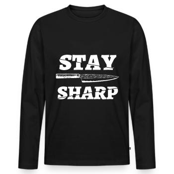 Funny knife saying Stay Sharp - Men's Premium Organic Long Sleeve Shirt - black - Front - Nico (187cm)