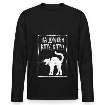 Chaton de chat d'Halloween - T-shirt manches longues Premium bio Homme - noir - Devant - Nico (187cm)