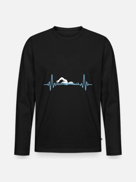 Nageur Fréquence pouls Natation - T-shirt manches longues Premium bio Homme - noir