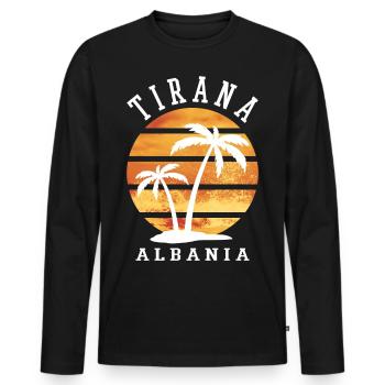 Tirana Tirane Albania Summer Palm Trees Beach Sea - Men's Premium Organic Long Sleeve Shirt - black - Front - Nico (187cm)