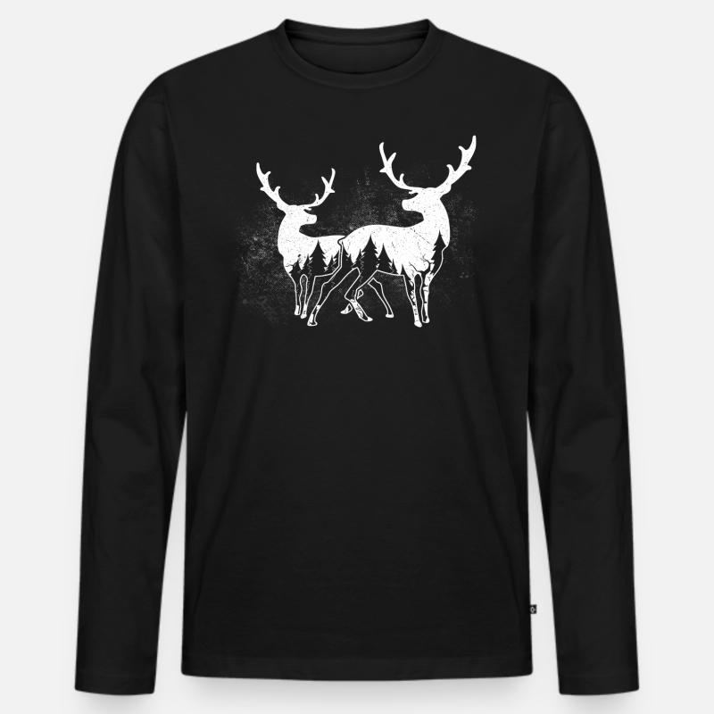 Elch Wald Abstrakt - Männer Premium Bio Langarmshirt - Schwarz