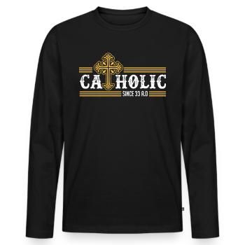 Catholique depuis 33 après JC Crucifix Jesus Eucharis - T-shirt manches longues Premium bio Homme - noir - Devant - Nico (187cm)