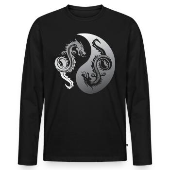Ying Yang, dragons, yoga attitude to life - Men's Premium Organic Long Sleeve Shirt - black - Front - Nico (187cm)