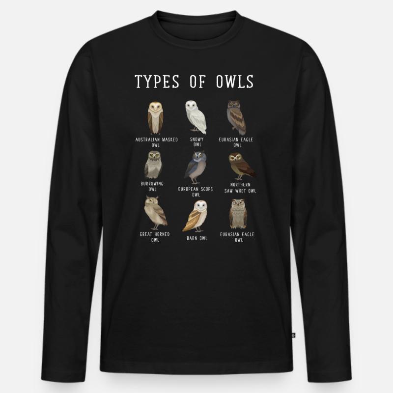 Eulentypen, Eule, Eulen, Schneeeule, Barn Owl - Männer Premium Bio Langarmshirt - Schwarz