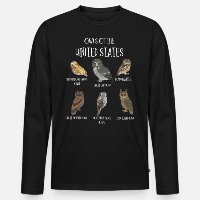 Eulenarten, Eulen & Kauze, Eule Fan - Männer Premium Bio Langarmshirt - Schwarz