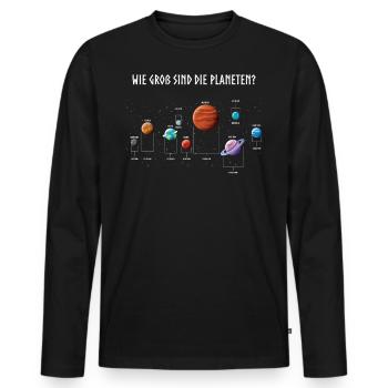 Sonnensystem, Planeten, WIe groß sind die Planeten - Männer Premium Bio Langarmshirt - Schwarz - Vorne - Nico (187cm)