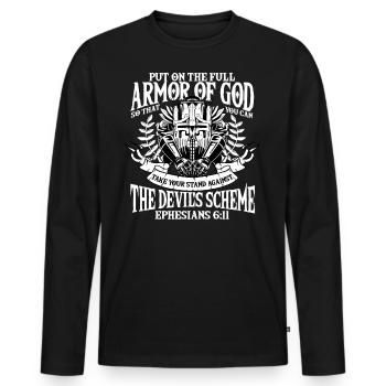 Armure de Dieu, Ephésiens 6:11, Verse de la Bible - T-shirt manches longues Premium bio Homme - noir - Devant - Nico (187cm)