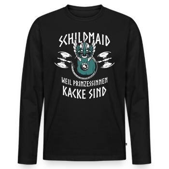 Schildmaid, Vikinger Frau, Vikinger, Nordfrau - Männer Premium Bio Langarmshirt - Schwarz - Vorne - Nico (187cm)