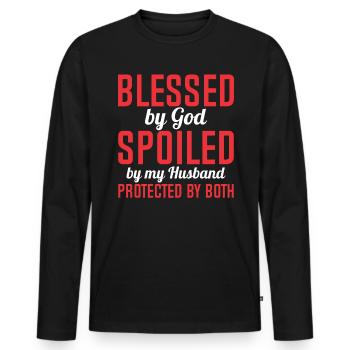 Blessed by God Spoiled by My Husband Protected By - Männer Premium Bio Langarmshirt - Schwarz - Vorne - Nico (187cm)