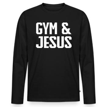 Gym and Jesus Christian Workout Gym and Jesus - Men's Premium Organic Long Sleeve Shirt - black - Front - Nico (187cm)