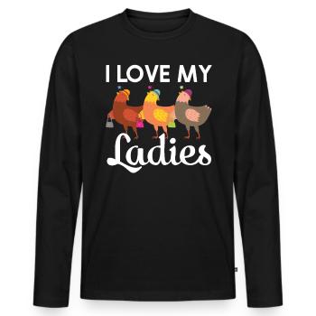 J’aime mes dames Poulet Poussins Poussins Poulets - T-shirt manches longues Premium bio Homme - noir - Devant - Nico (187cm)
