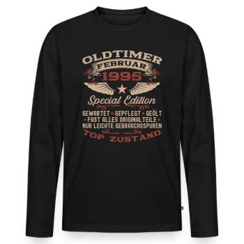 Oldtimer Februar Jahrgang 1995 Mann 28. Geburtstag - Männer Premium Bio Langarmshirt - Schwarz - Vorne - Nico (187cm)