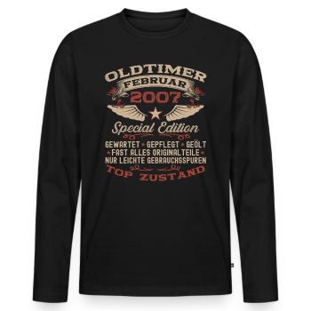 Oldtimer Februar Jahrgang 2007 Mann 16. Geburtstag - Männer Premium Bio Langarmshirt - Schwarz - Vorne - Nico (187cm)