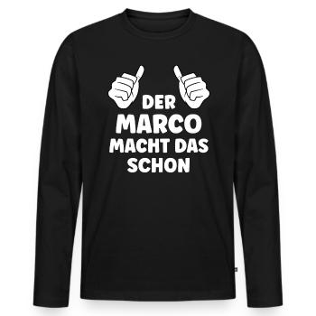 Marco Lustiger Spruch Vorname Name Marco - Männer Premium Bio Langarmshirt - Schwarz - Vorne - Nico (187cm)