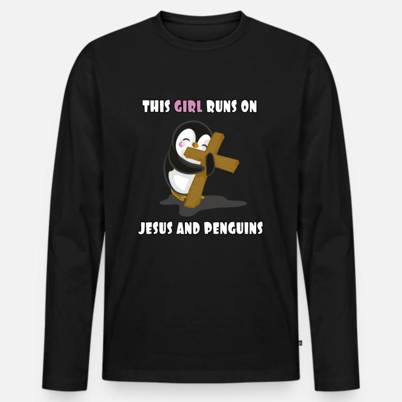 Jesus und Pinguine - Männer Premium Bio Langarmshirt - Schwarz