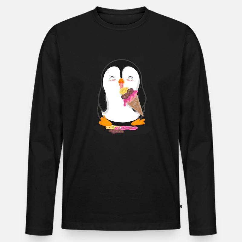 Pinguin isst Eiscreme - Männer Premium Bio Langarmshirt - Schwarz