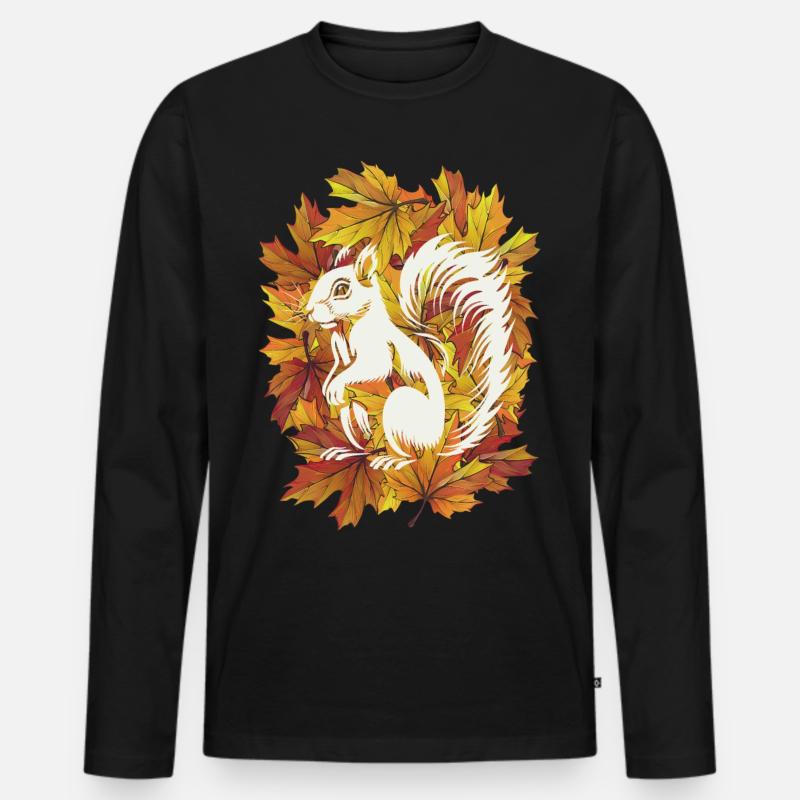 Herbstliches Eichhörnchen - Männer Premium Bio Langarmshirt - Schwarz