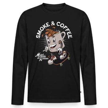 Zigaretten und Kaffee - Männer Premium Bio Langarmshirt - Schwarz - Vorne - Nico (187cm)