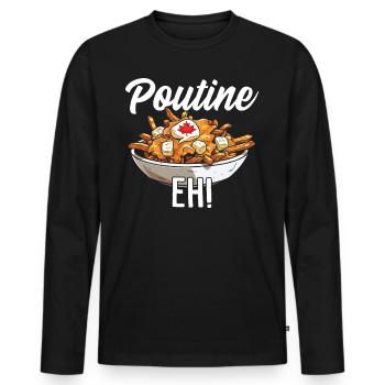 Poutine Eh Funny Fries Fromage en grains Sauce Poutine - T-shirt manches longues Premium bio Homme - noir - Devant - Nico (187cm)