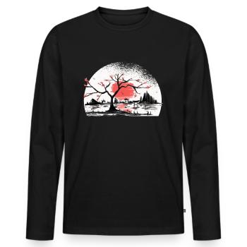 Japon Jardin japonais Torii Japon Samurai - T-shirt manches longues Premium bio Homme - noir - Devant - Nico (187cm)