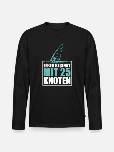 Leben beginnt mit 25 Knoten Surfen Windsurfen - Männer Premium Bio Langarmshirt - Schwarz