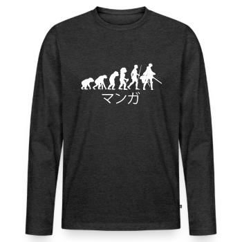 Évolution de l'anime - T-shirt manches longues Premium bio Homme - anthracite chiné - Devant - Nico (187cm)