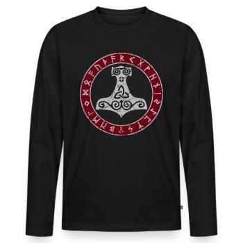 Thor Hammer Runes Thor Corbeaux de mythologie nordique - T-shirt manches longues Premium bio Homme - noir - Devant - Nico (187cm)