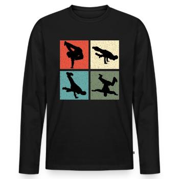 Vintage Breakdancer - Männer Premium Bio Langarmshirt - Schwarz - Vorne - Nico (187cm)