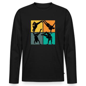 Breakdance danse vintage - T-shirt manches longues Premium bio Homme - noir - Devant - Nico (187cm)