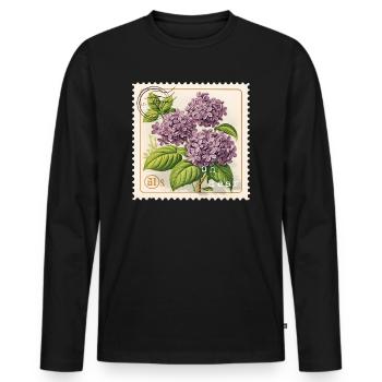 Timbre-poste Vintage fleurs violettes - T-shirt manches longues Premium bio Homme - noir - Devant - Nico (187cm)