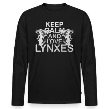 Keep Calm Love Lynx Lynx Motif Lynx - Men's Premium Organic Long Sleeve Shirt - black - Front - Nico (187cm)