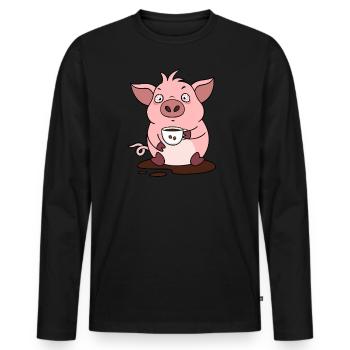 Coffee Pig Morning Muffle Late Riser - Men's Premium Organic Long Sleeve Shirt - black - Front - Nico (187cm)