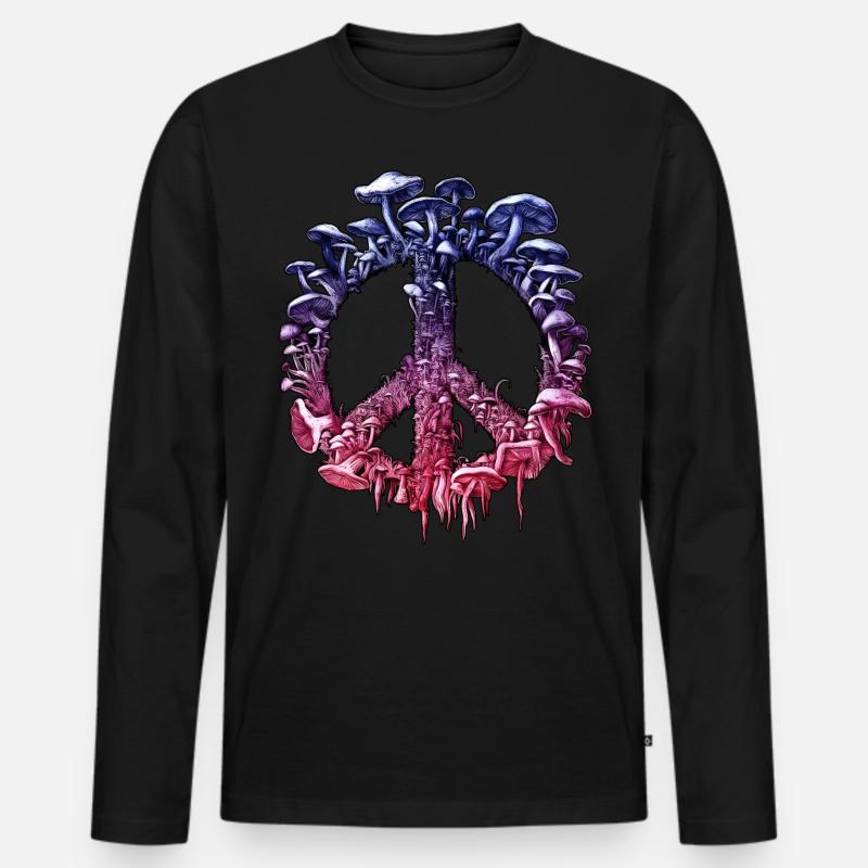 Lebendiges psychedelisches Pilz-Friedenszeichen - Männer Premium Bio Langarmshirt - Schwarz