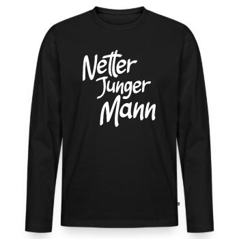 Netter junger Mann - lustiges Design für Männer - Männer Premium Bio Langarmshirt - Schwarz - Vorne - Nico (187cm)