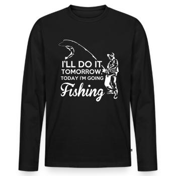 Angeln Fischen Fisch Fischerei Geschenk - Männer Premium Bio Langarmshirt - Schwarz - Vorne - Nico (187cm)
