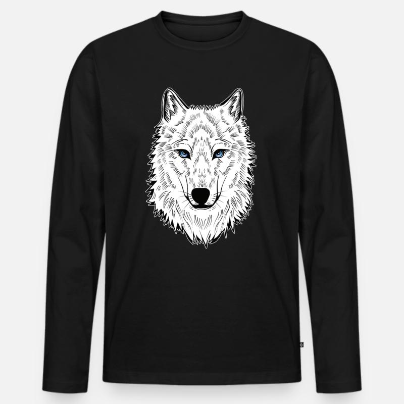 Polarwolf Wolf Blaue Augen - Männer Premium Bio Langarmshirt - Schwarz